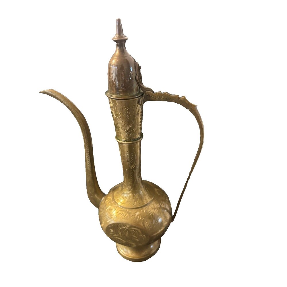 Vintage Brass Teapot/ Water Genie style  Pitcher  12 in Tall Ornate Etched READ